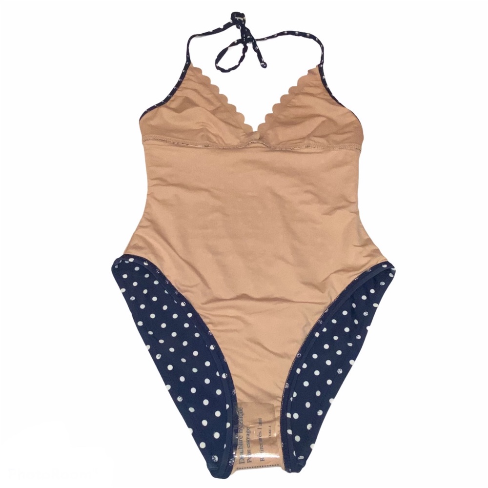 J. Crew Blue & White Polka Dot Scallop Swimsuit - Picture 3 of 10